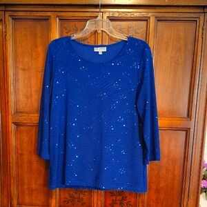 SALE!! JM Collection Blue Sequin Women's Top- Size Large